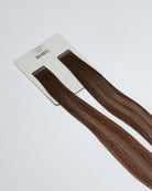 Tape Extensions 6N/6G/9B – pre-taped Remy human hair extensions in natural brown, golden brown, and light beige blonde blend; seamless, soft and tangle-free; comes in 35cm, 50cm, and 60cm. 100% Remy hair, gentle extensions.