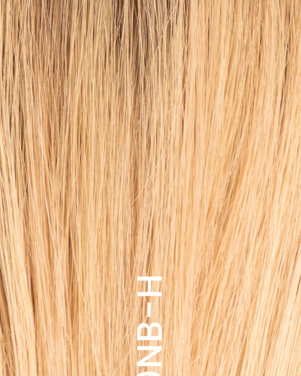 Close-up of hair topper in highlighted blond shade (7AB/11N/10NB-H) with soft blended highlights and natural dimension.
