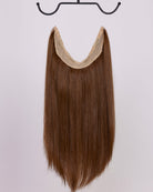 Hairband 6G – Halo hair extensions in medium golden brown; fuller & longer hair in 60 seconds; 40cm/16 inch. 100% Remy hair, gentle extensions.