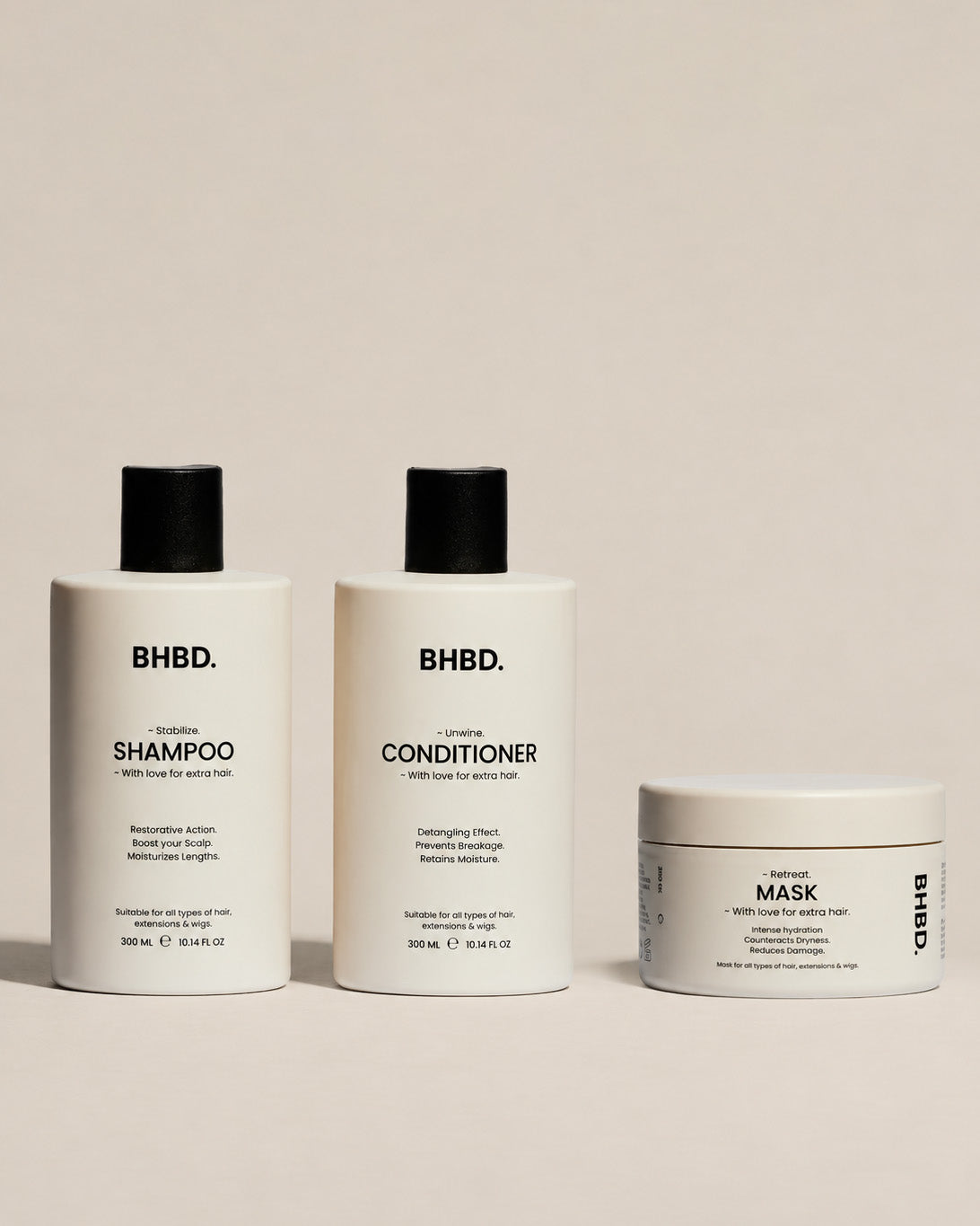 BHBDs hair rescue deal that includes Shampoo cleanses gently. Conditioner protects & shines. Mask deeply transforms hair.