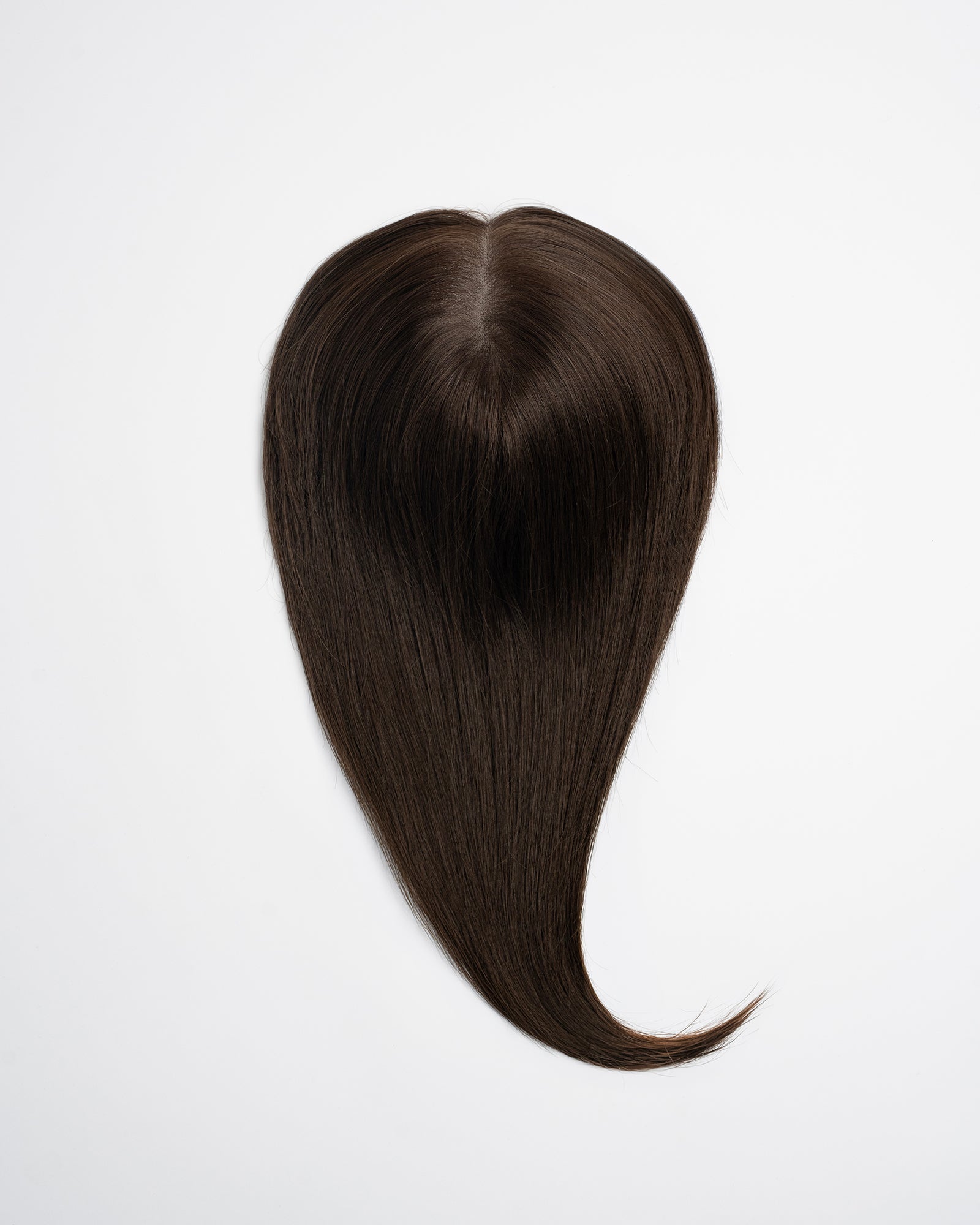 Full Crown hair topper in neutral medium brown (4N) with natural shine and even tone on a white background.