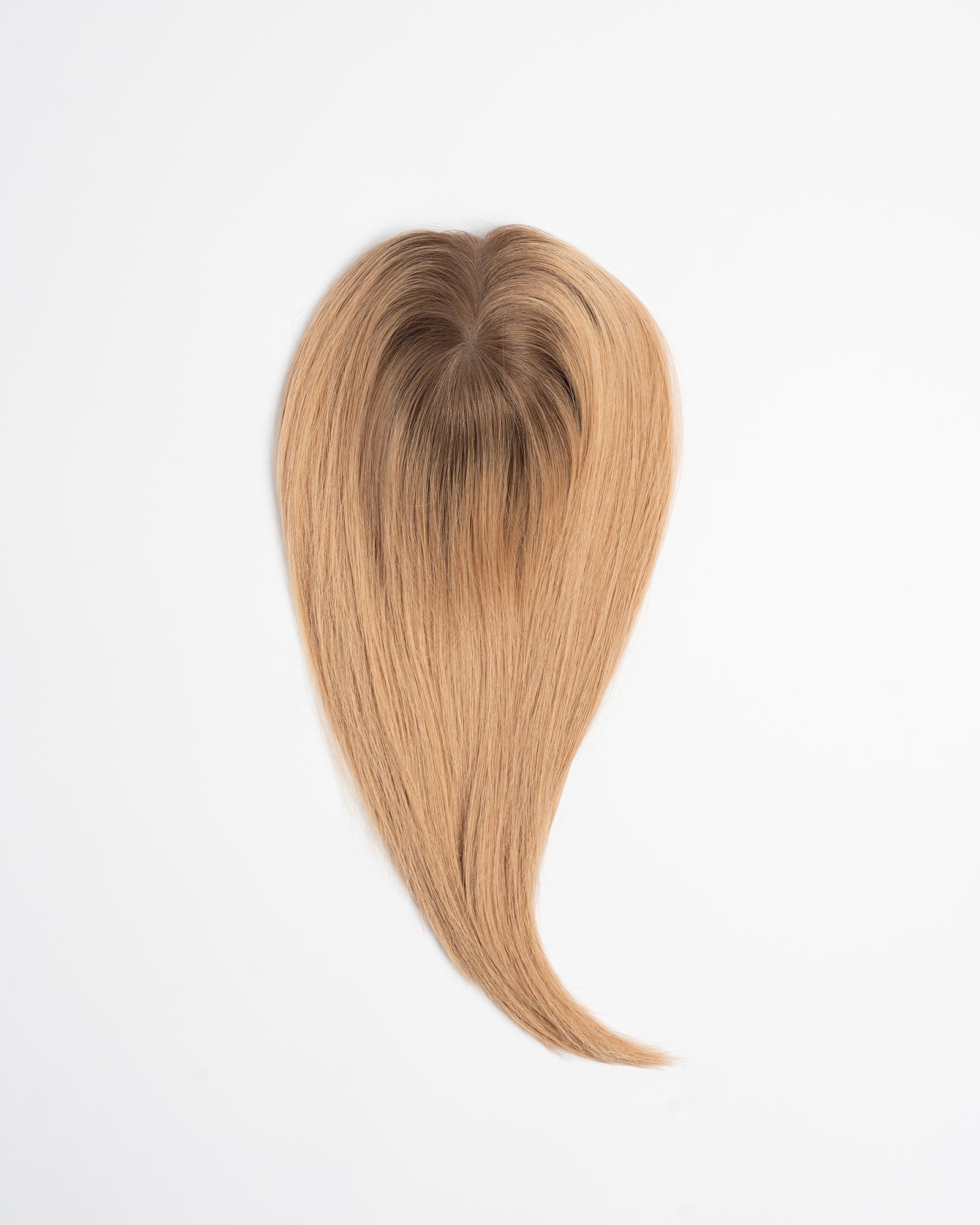 Full Crown hair topper in rooted neutral blond (5B/8N/10NB) with soft dimension and natural blend on a white background.
