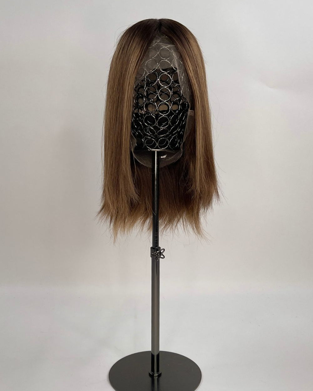 Natural looking BHBD Isabella wig. Brown wig with honey-toned highlights and full lace.