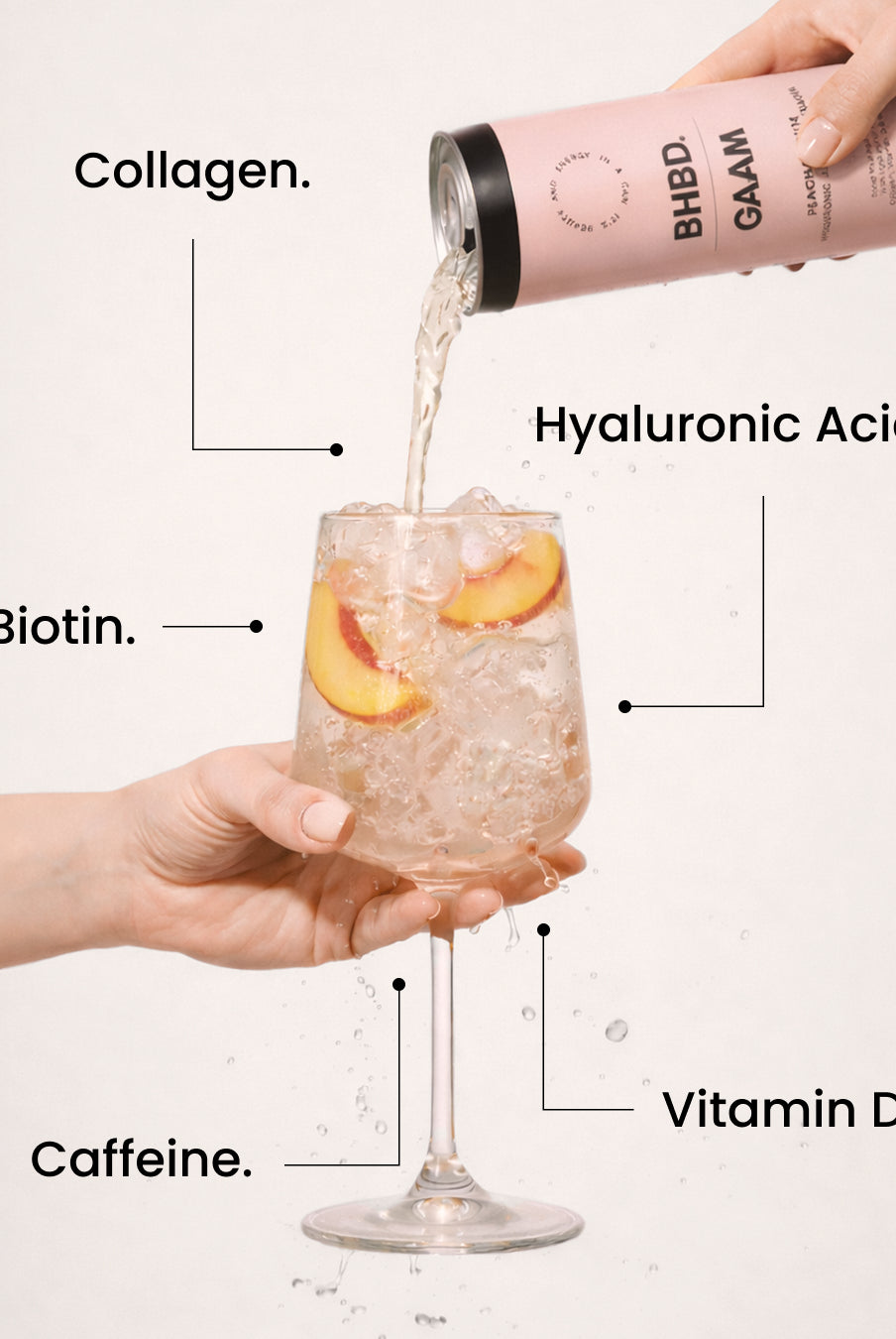 Peach Dream är en kolsyrad energidryck med frisk smak av persika, berikad med koffein, kollagen, hyaluronsyra samt vitamin D och biotin.