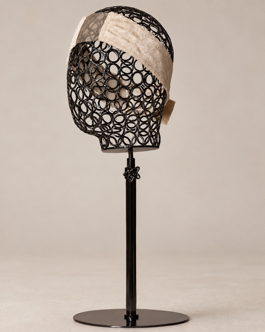Mannequin head with wig headband. Beige Wig grip velvet with lace part