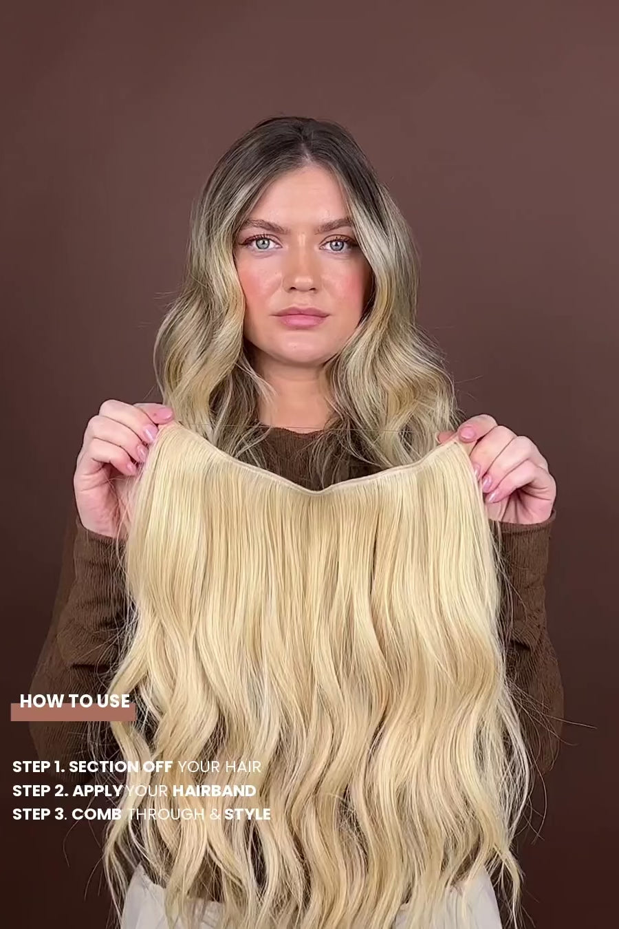 Produkt video som visar hur man sätter på sig BHBD halo hårband