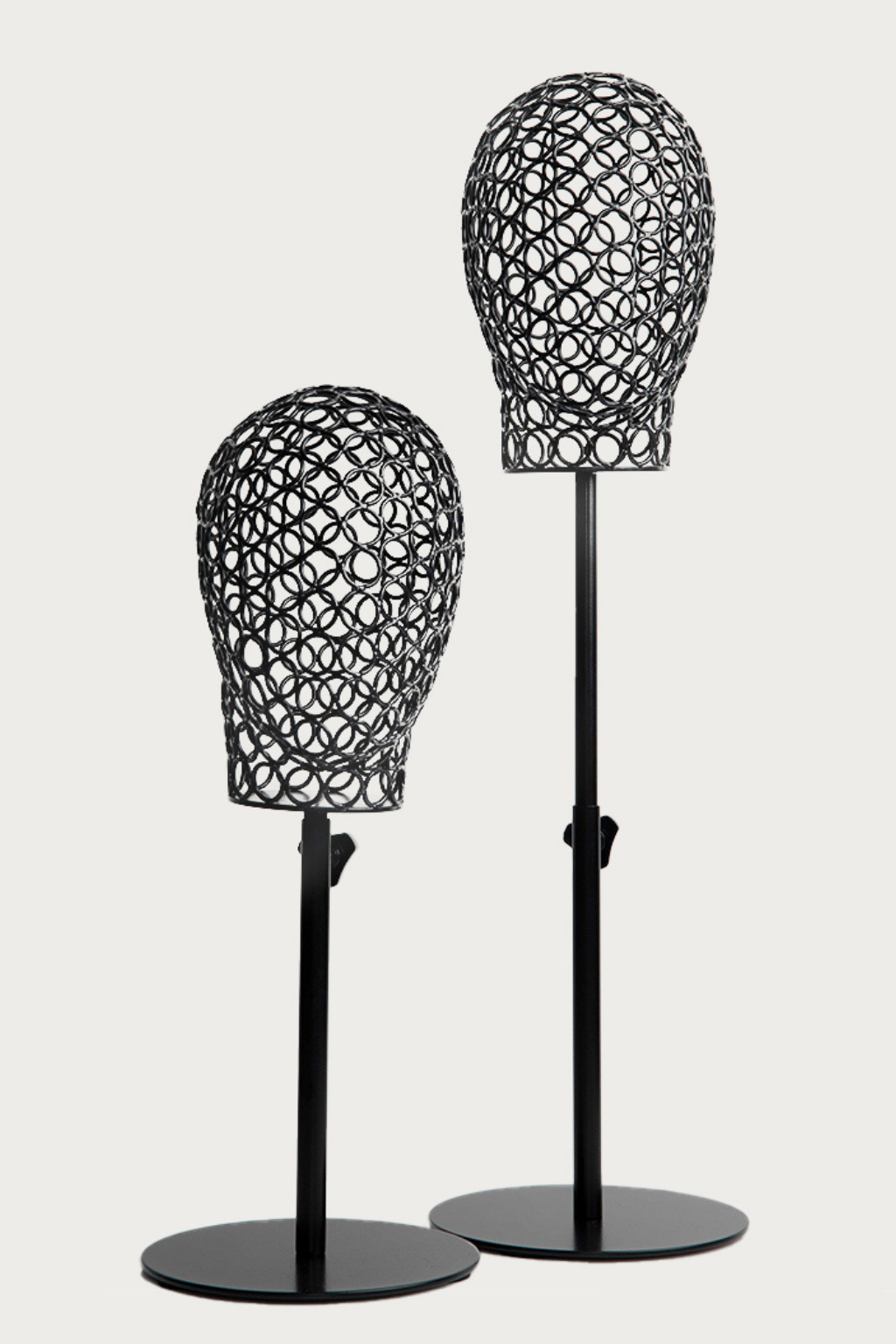BHBD wig stand black metallic.