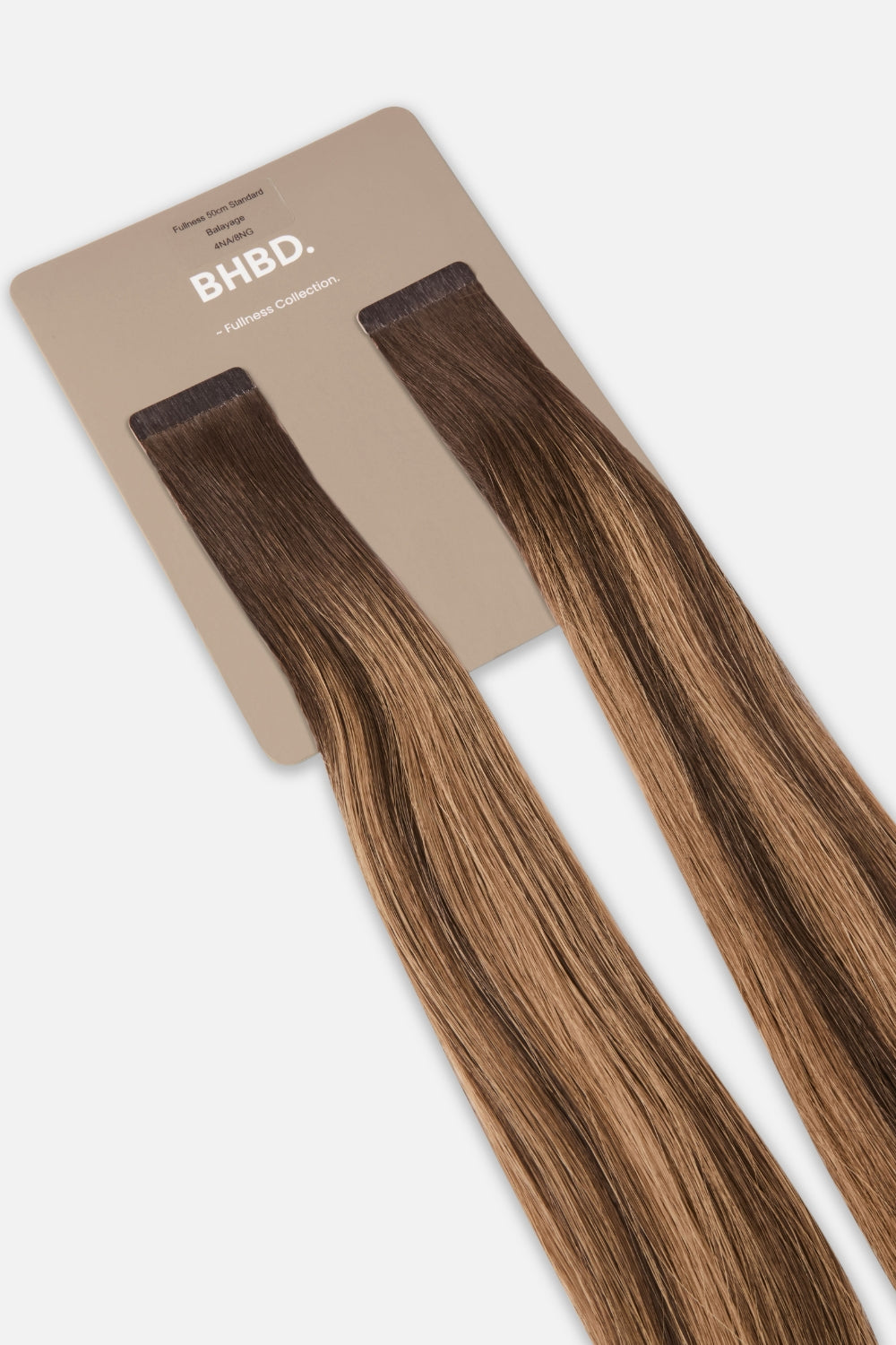 BHBD Fullness 4NA/8NG – Remy human hair extensions in ash brown with golden blonde blend; adds 10% extra volume; available in 35cm and 50cm. 100% Remy hair, gentle extensions.
