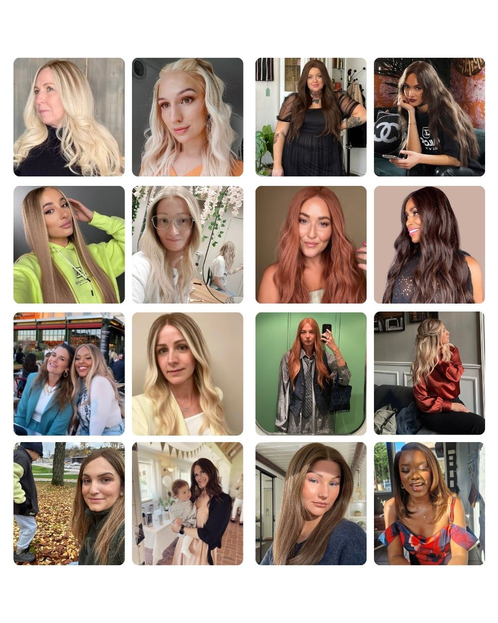 Collage of multiple women wearing different BHBD Wigs 