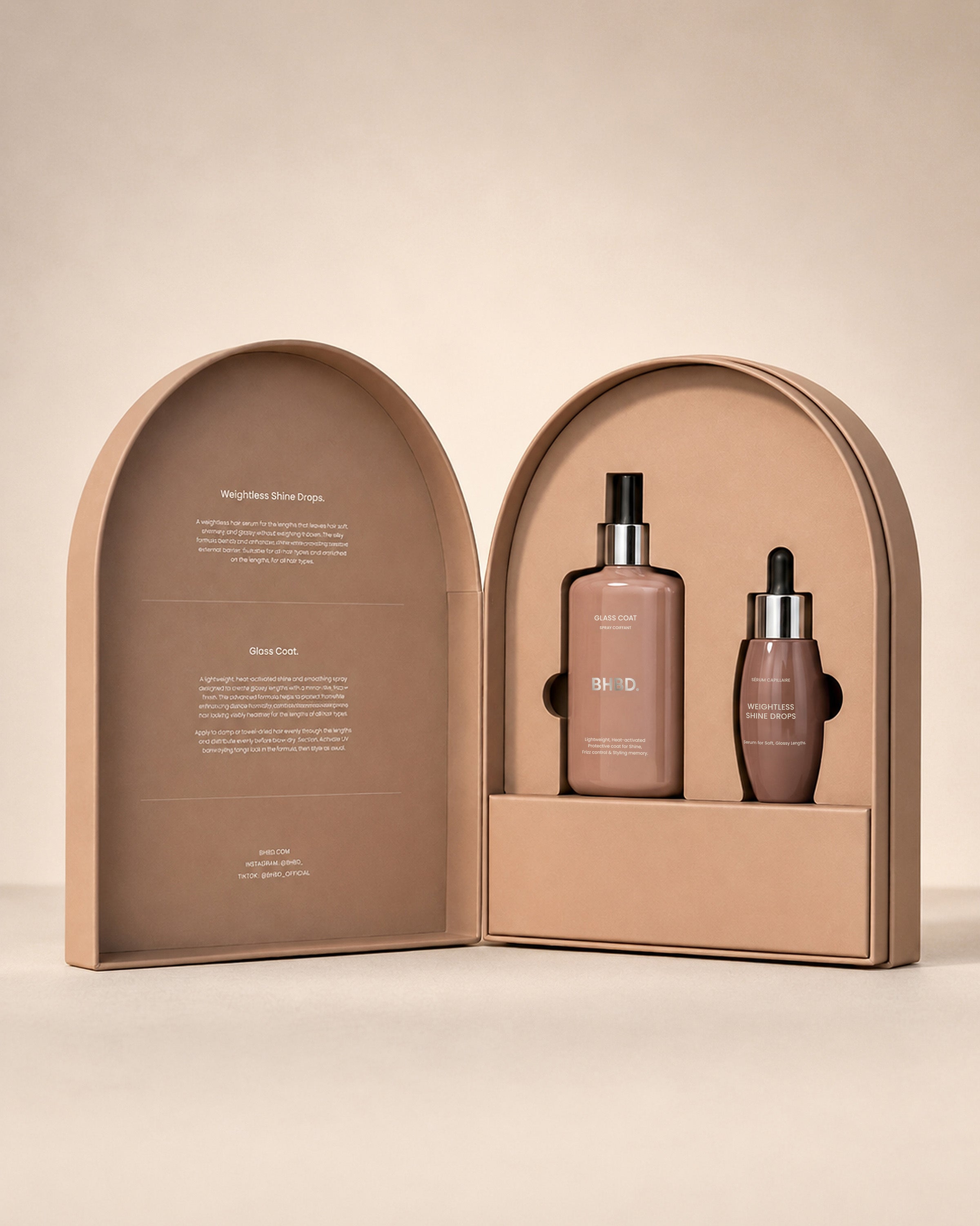 The BHBD Dream Hair Duo combines our two latest launches, Glass Coat and Weightless Shine Drops,