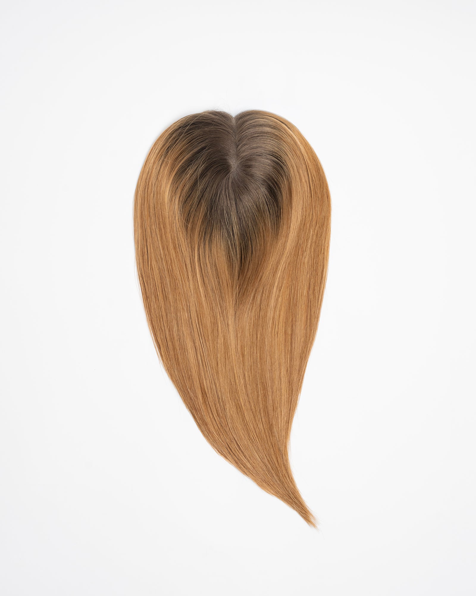 Full Crown hair topper in balayage blond (4B/10N/6N/8N blend) with darker roots and soft natural transition on a white background.