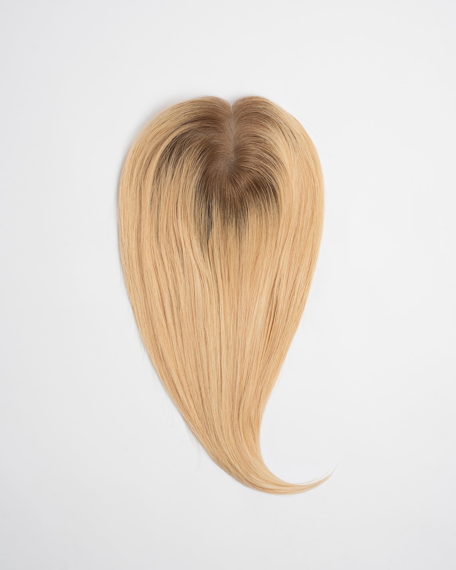 Hair topper Full Crown in highlighted blond shade (7AB/11N/10NB-H) with blended highlights and natural volume on a white background.