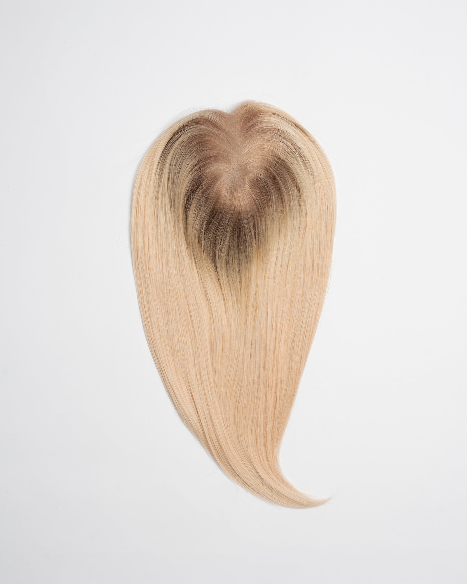 Hair topper Full Crown in rooted blond shade (9BA/12N-R) with darker roots and soft light blond lengths on a white background.