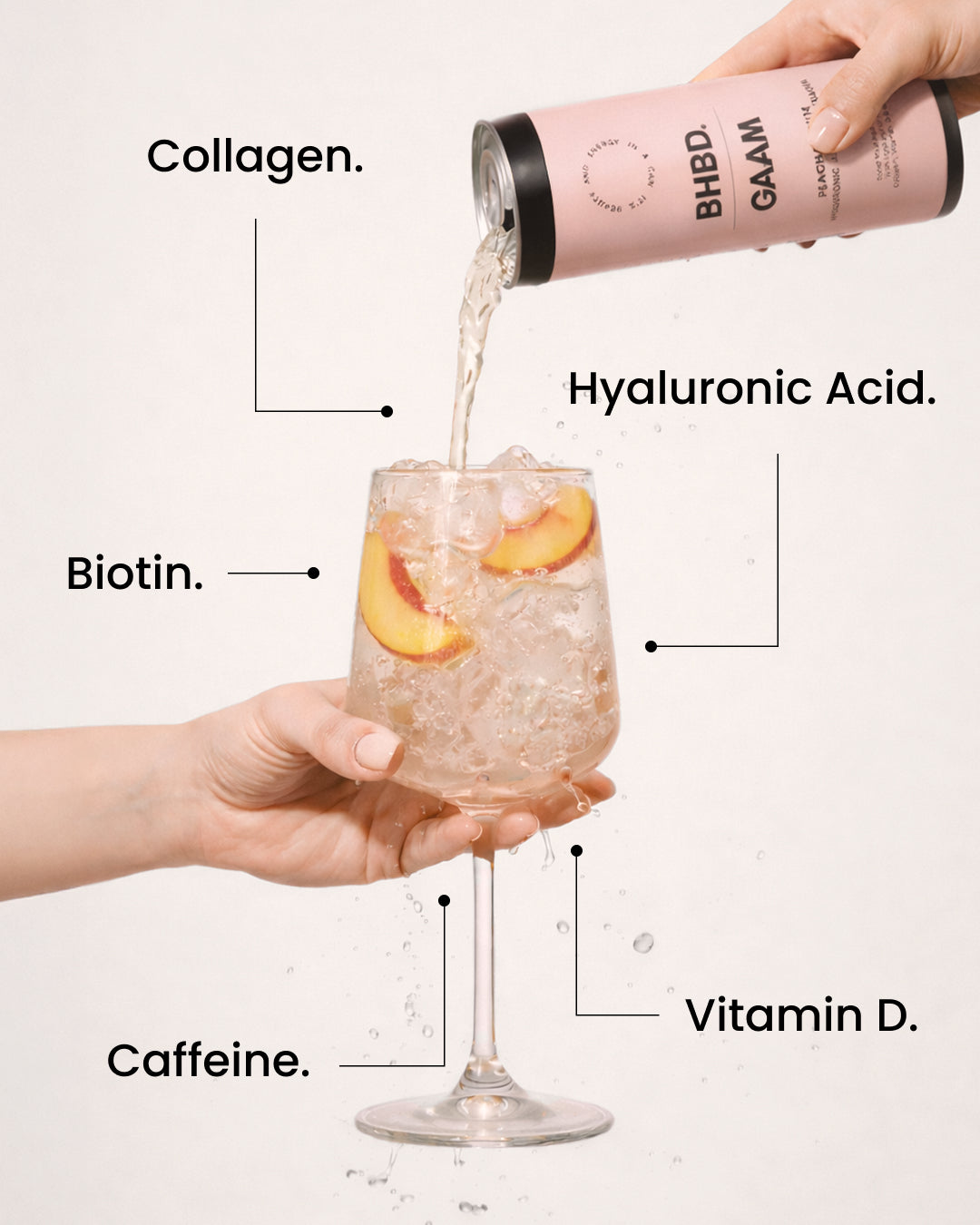 Peach Dream är en kolsyrad energidryck med frisk smak av persika, berikad med koffein, kollagen, hyaluronsyra samt vitamin D och biotin.