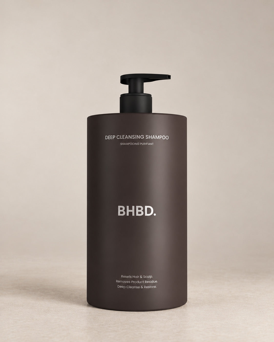 BHBD Deep Cleansing Shampoo in a dark brown pump bottle, 750ml