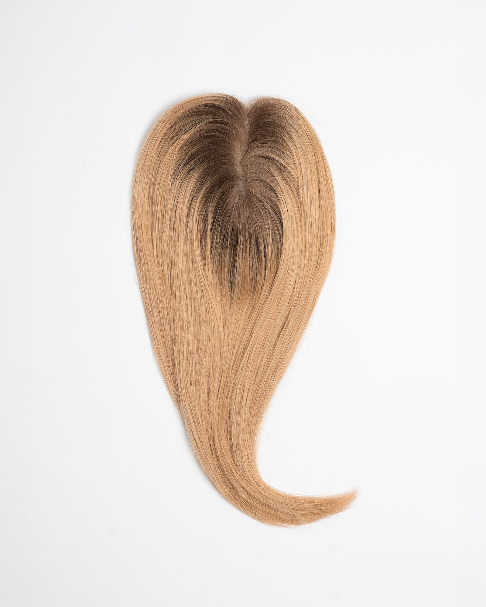 Hair topper Signature Base in highlighted blond shade (5B/8N/10NB-H) with darker roots and blended light blond highlights on a white background.
