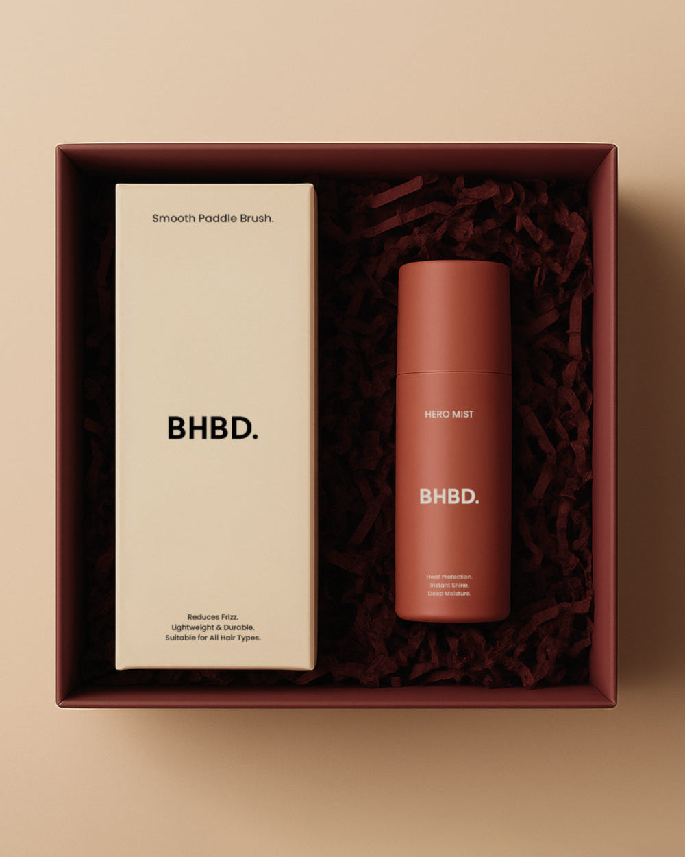 BHBD Paddle Brush and Hero Mist — detangles, hydrates & adds heat protection.