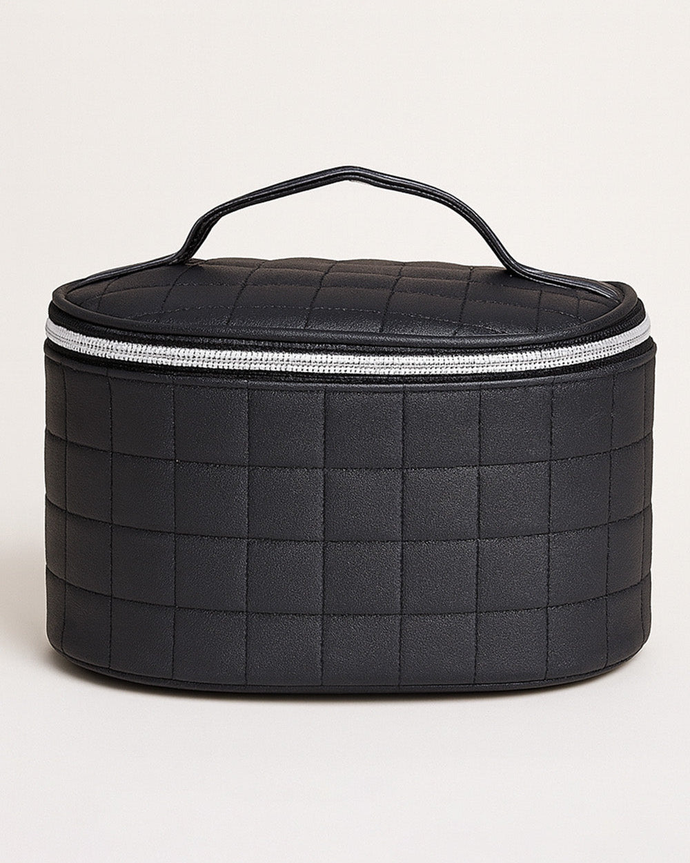 Black quilted travel wig stand bag with handle 