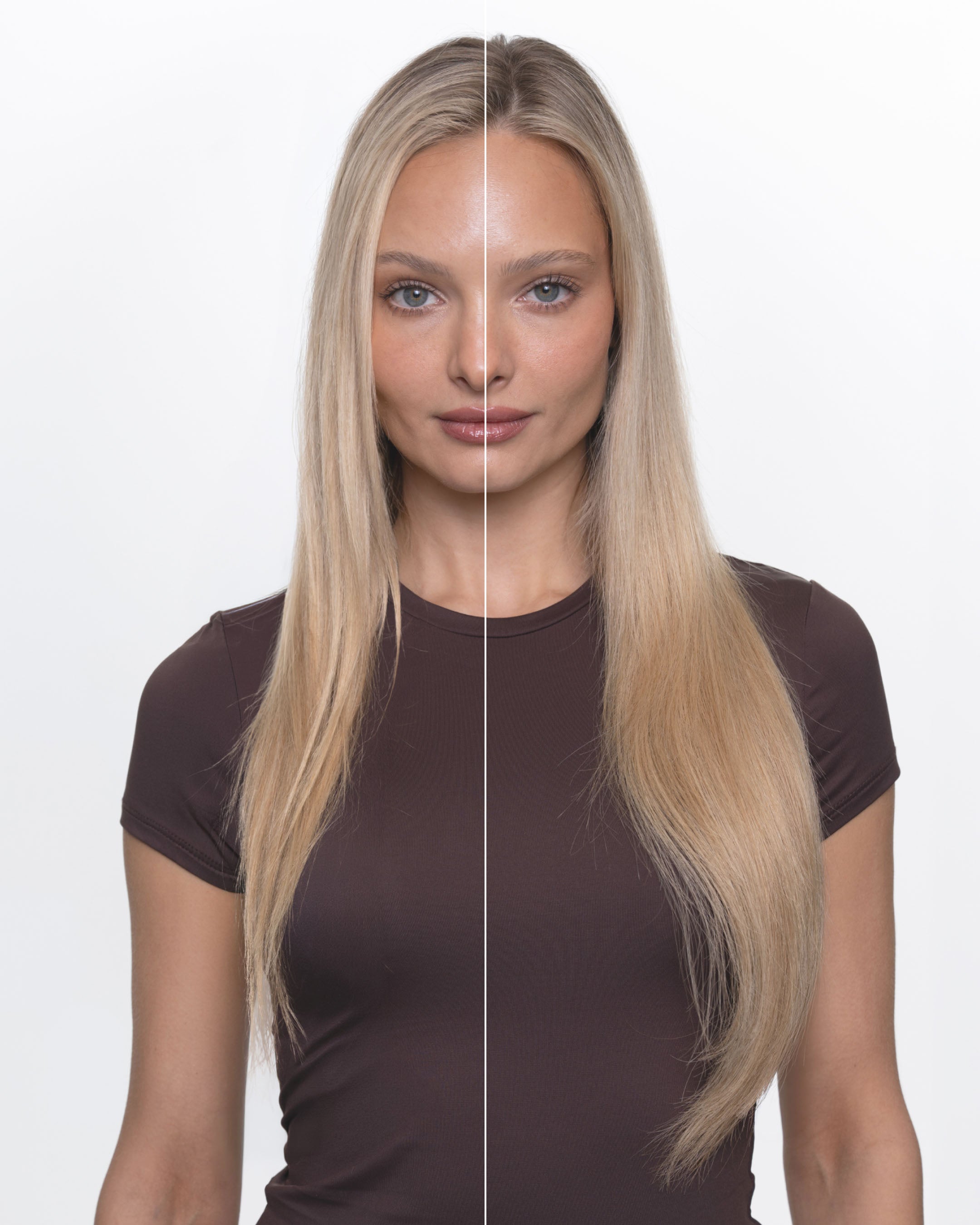 Before and after with Clip In Extensions for added length and volume